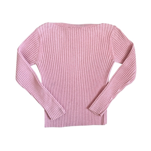 Vintage 90s Baby Pink Boat Neck Button Ribbed Sweater Size Large - Picture 3 of 5